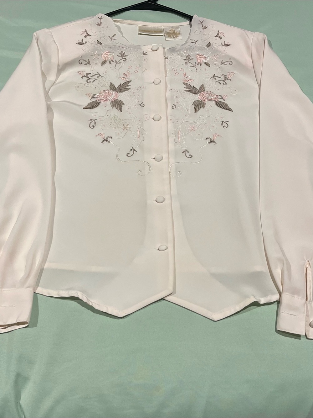 Vintage Christie & Jill floral embroidered button-up blouse, 14P